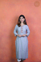 Rooh - Mangalgiri Pintuck Light Grey Kurti