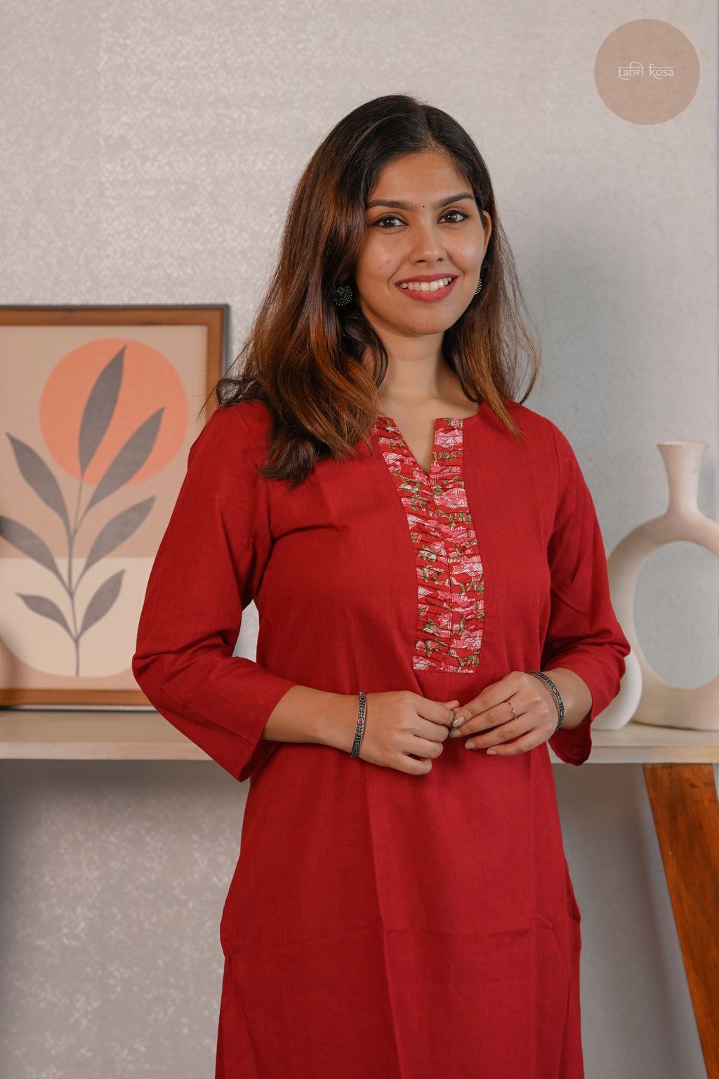 Rooh - Mangalgiri Pintuck Chilly Red Kurti