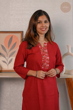 Rooh - Mangalgiri Pintuck Chilly Red Kurti