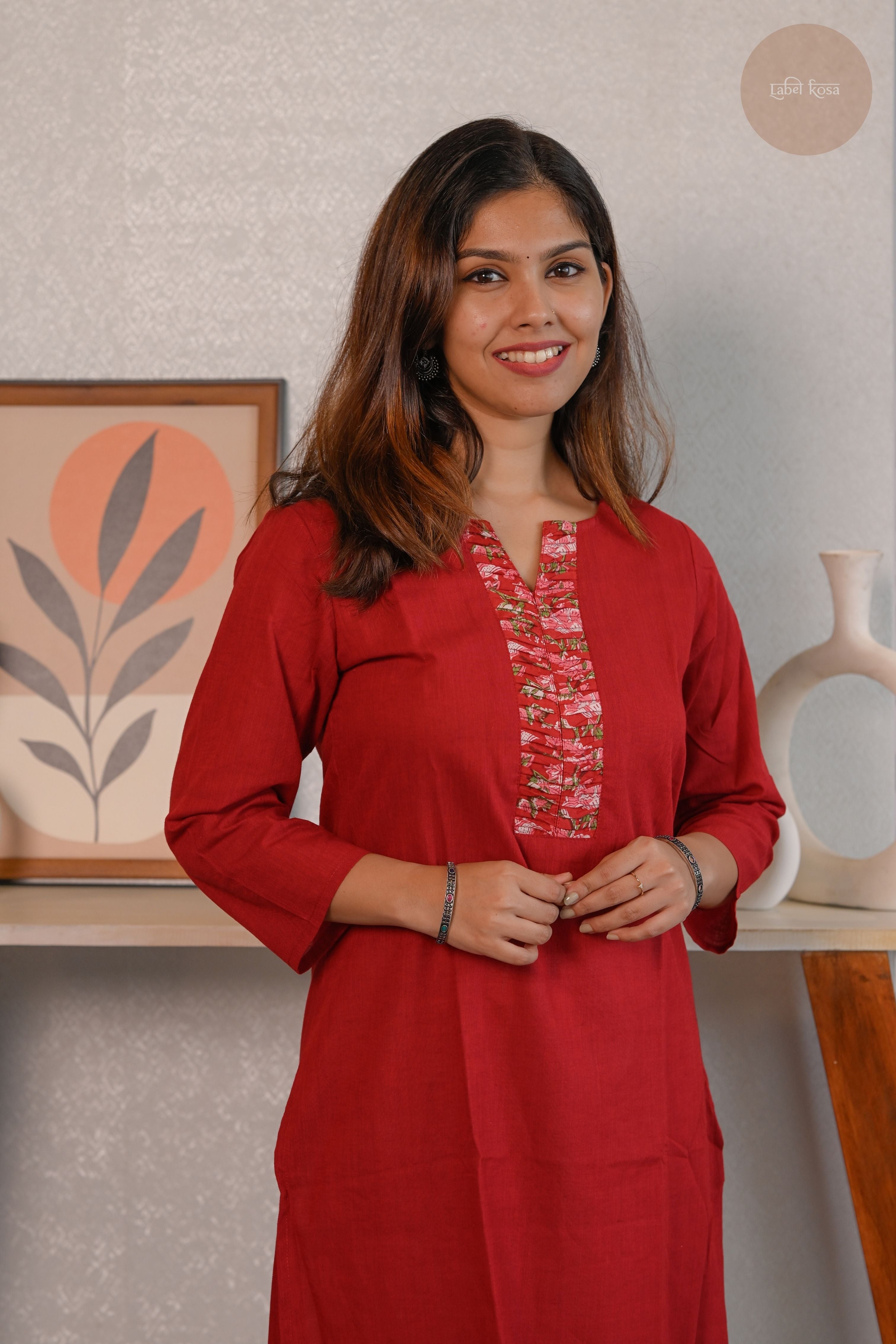 Rooh - Mangalgiri Pintuck Chilly Red Kurti