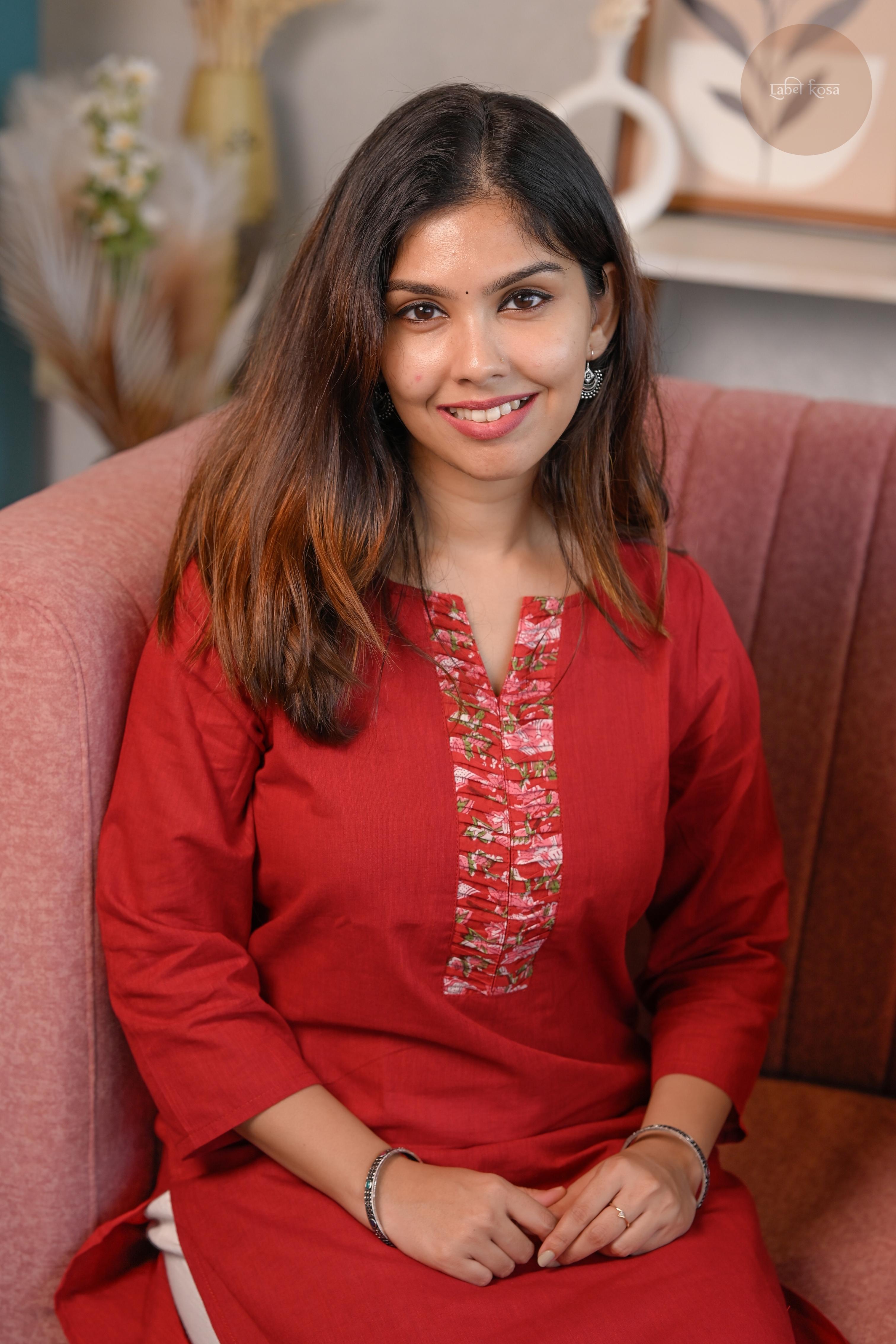 Rooh - Mangalgiri Pintuck Chilly Red Kurti