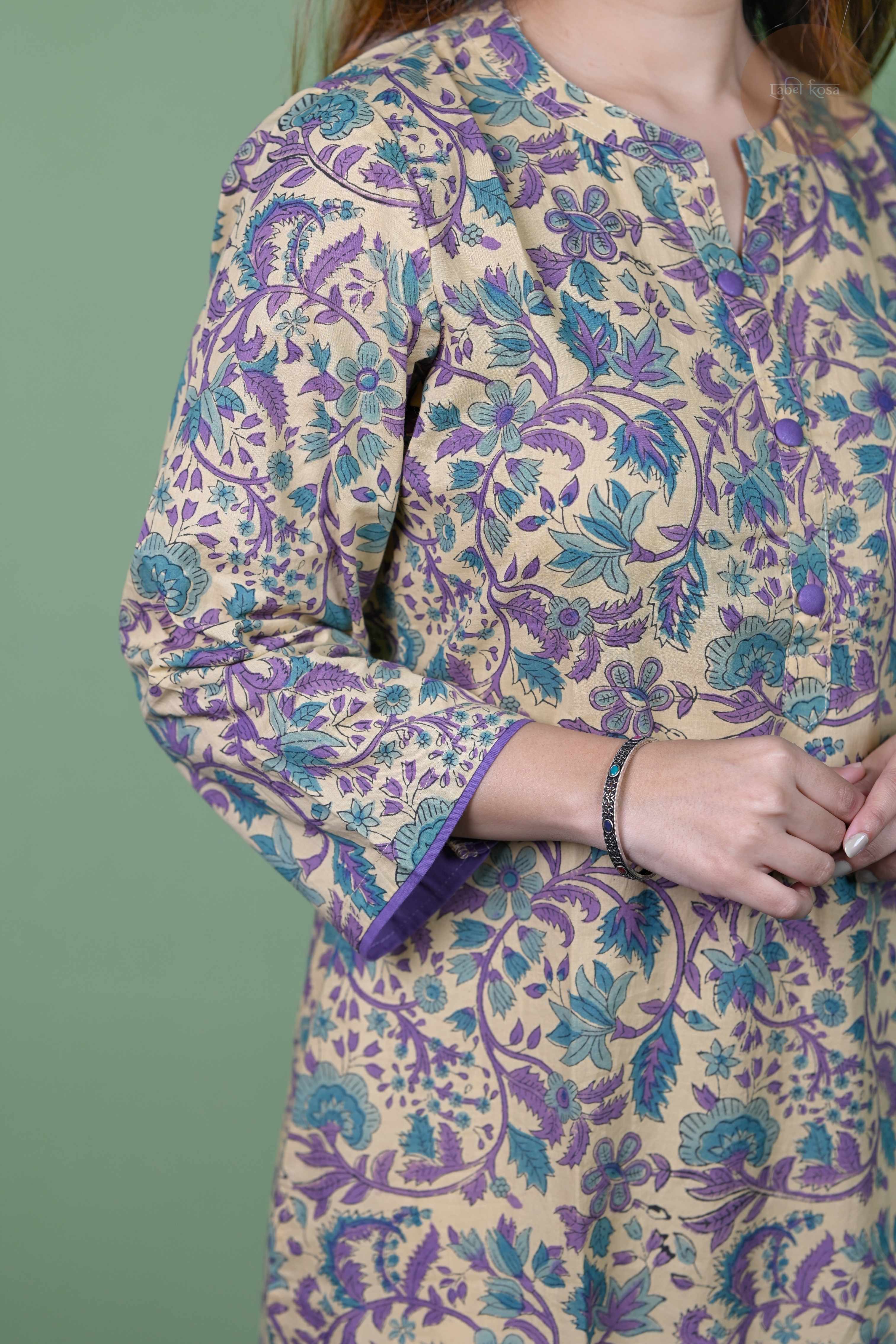 Niram - Handblock Lavender Floral Kurti