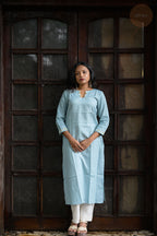 Triangle Edit - Cotton Flex With Embroidery Mint Blue Kurti