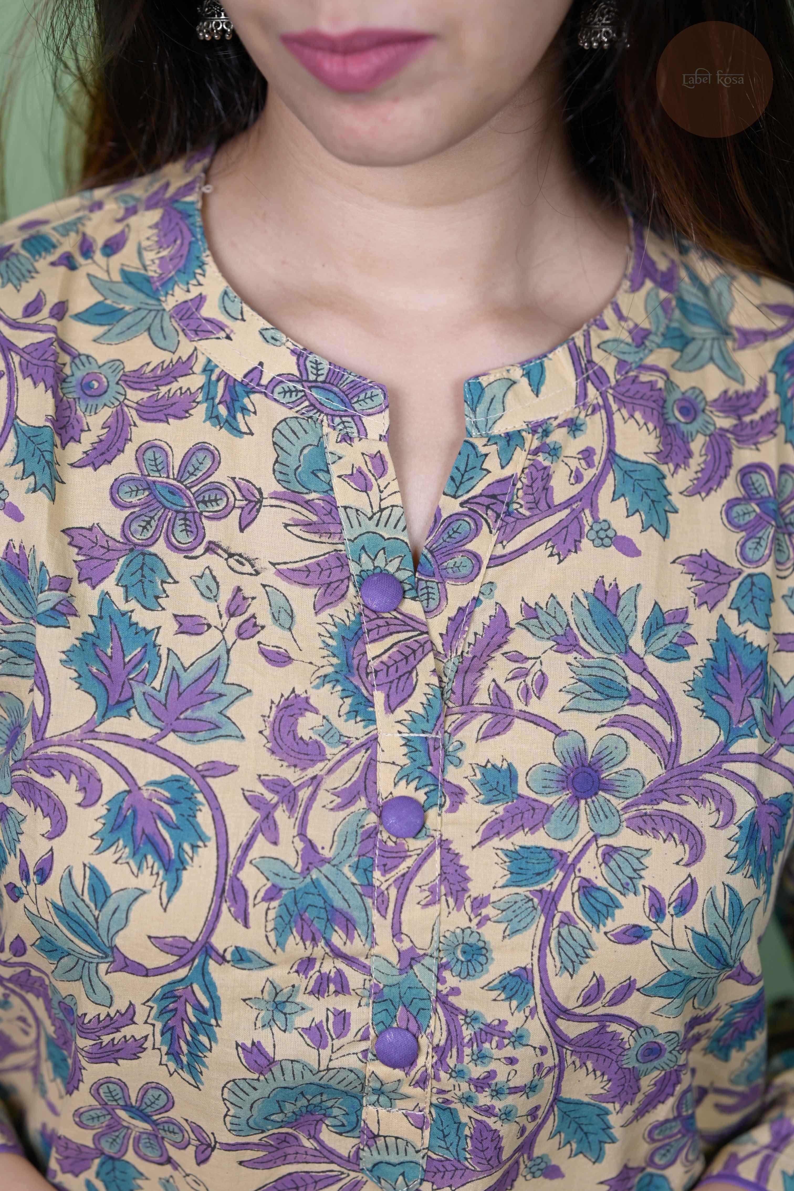 Niram - Handblock Lavender Floral Kurti