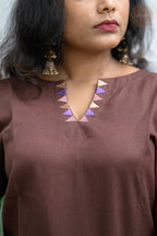Triangle Edit - Cotton Flex With Embroidery Coffee Brown Kurti