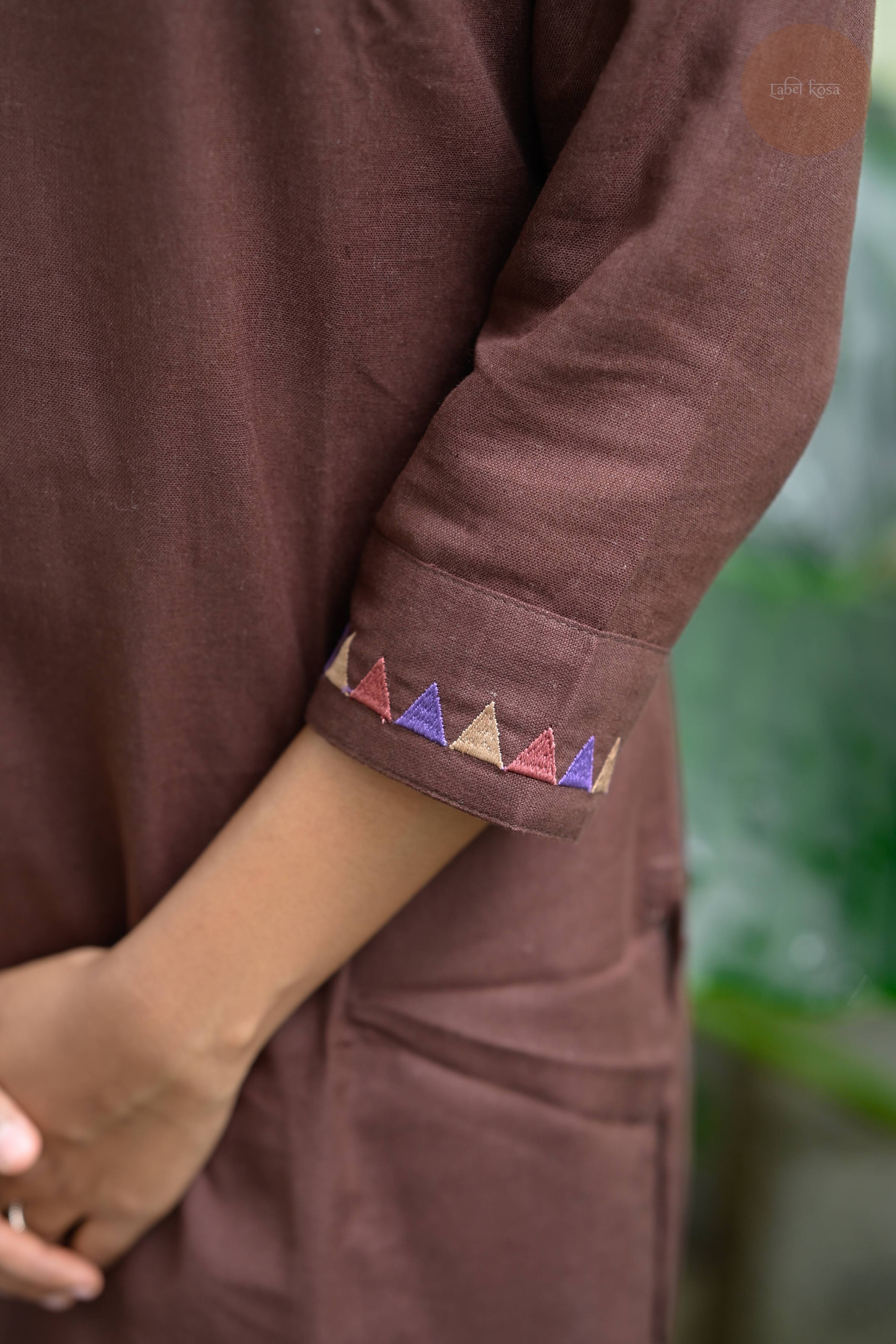Triangle Edit - Cotton Flex With Embroidery Coffee Brown Kurti