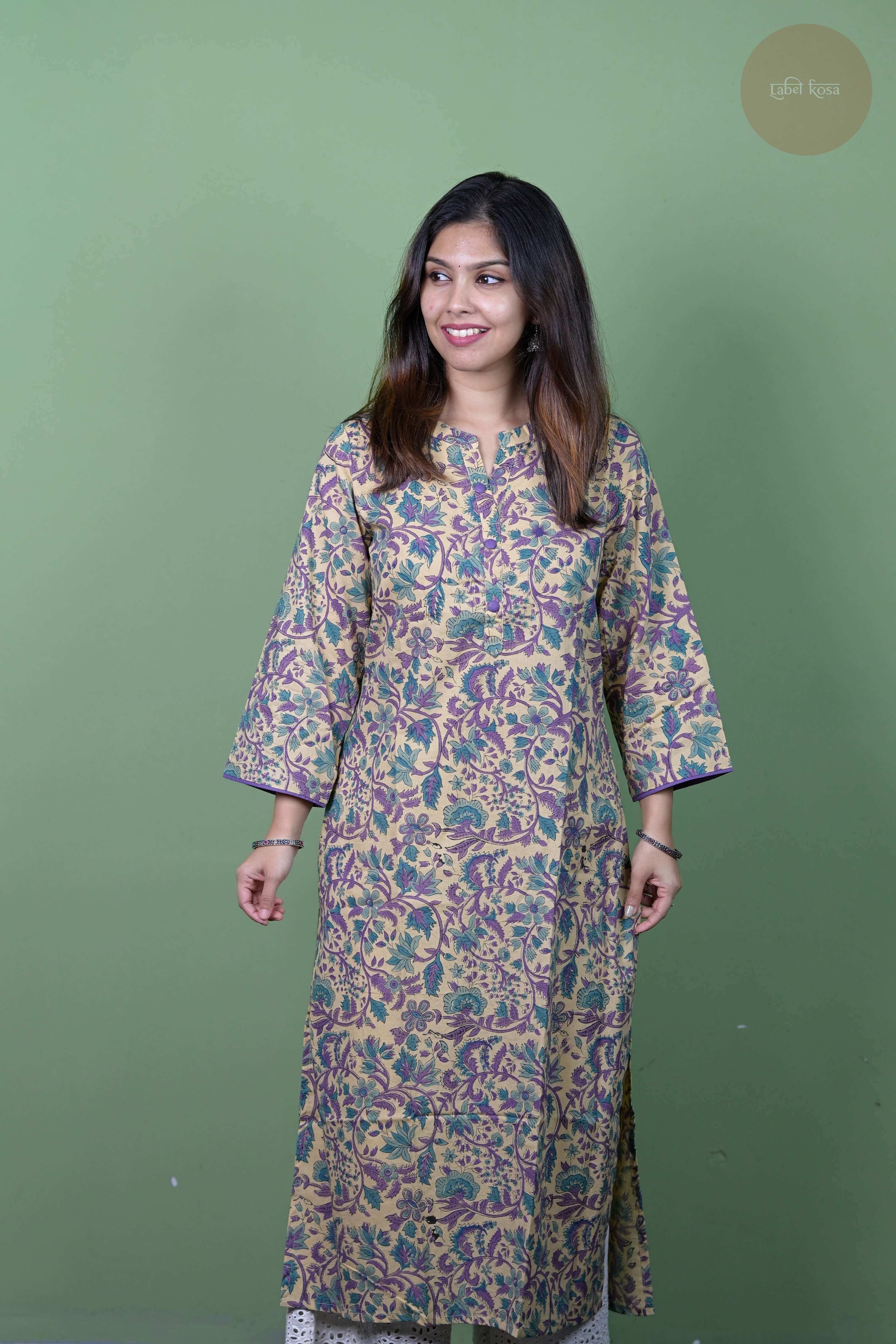 Niram - Handblock Lavender Floral Kurti