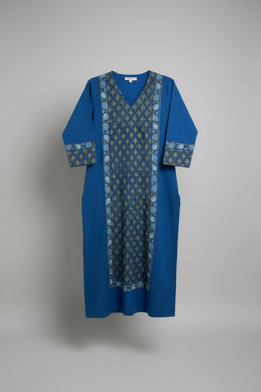 Sakhi - Mangalgiri With Handblock Patch | Blue Kurti